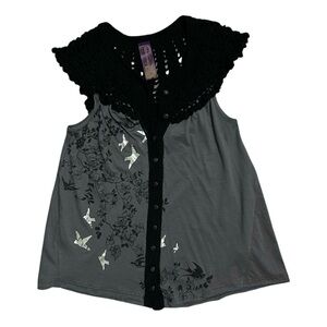 FREE PEOPLE Vintage Y2K Knit Crochet Sleeveless Button Front Top S